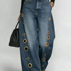 Gold Eyelet Wide-Leg Jeans | MzStar Fashion | view 2