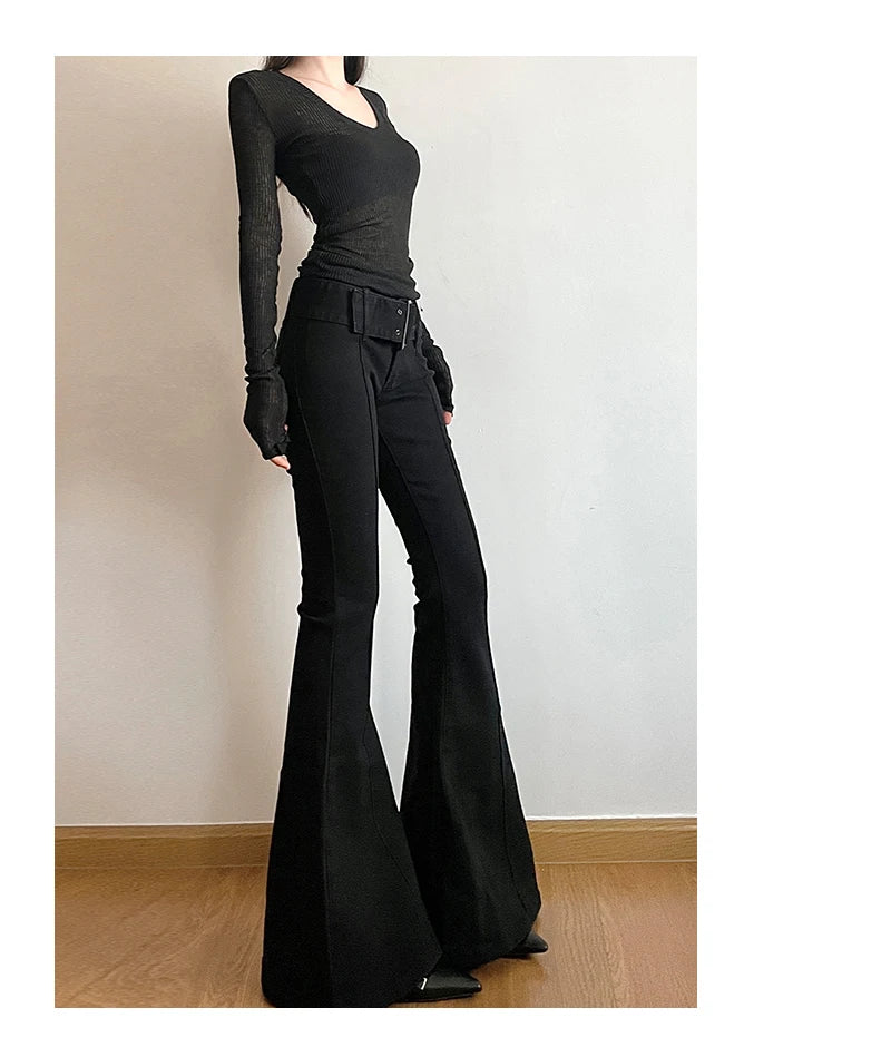 Black Y2K Flare Jeans | MzStar Fashion | view 8