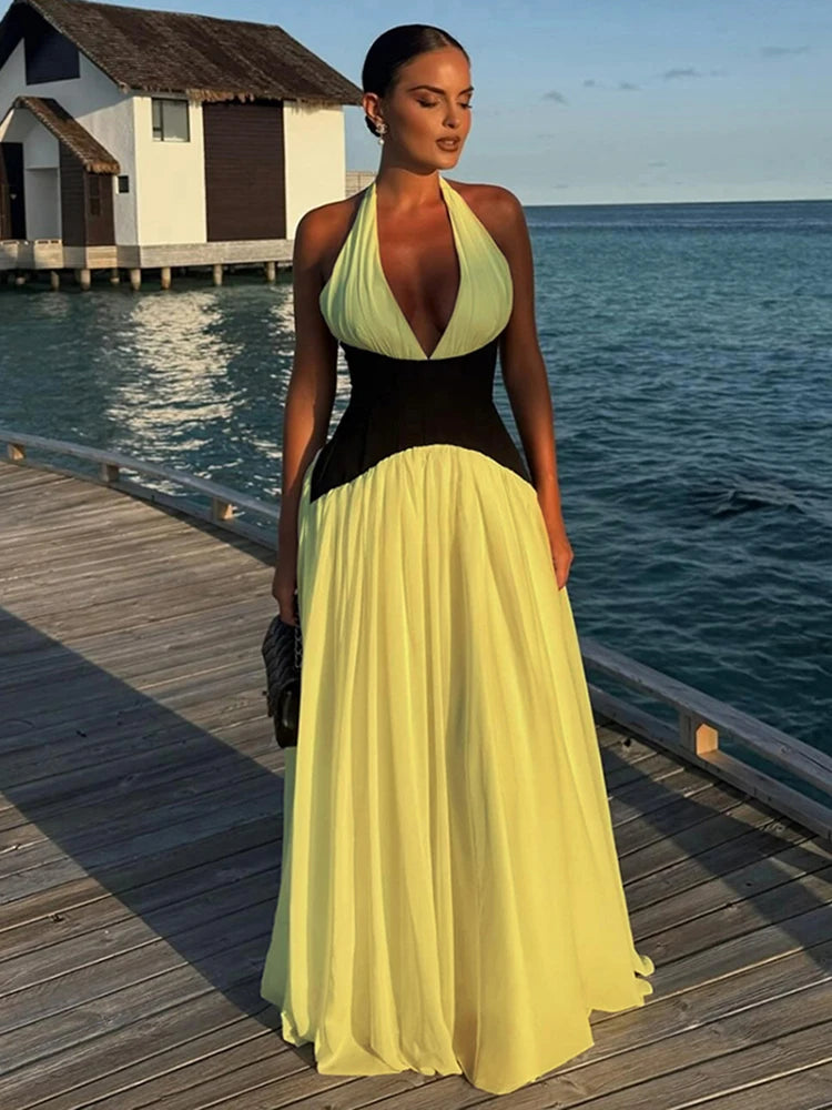 Contrast Halter Ruffle Beach Dress | MzStar Fashion | view 3