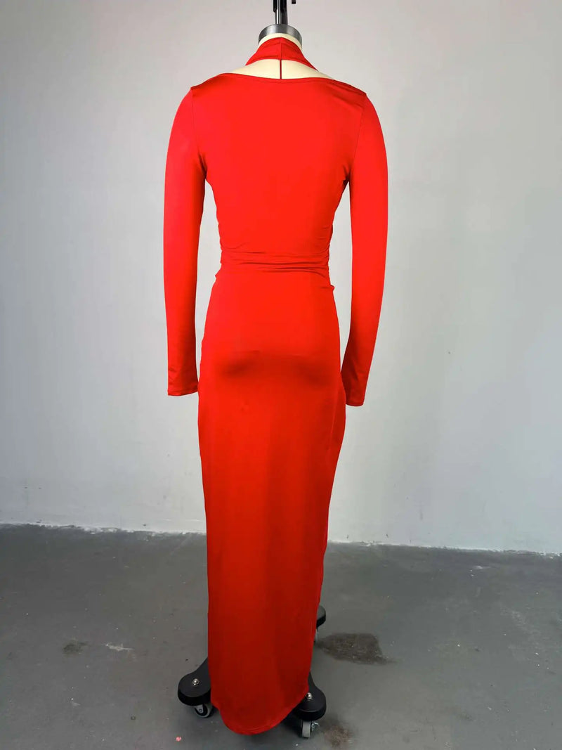 Pile Collar Long-Sleeve Maxi Dress | MzStar Fashion | view 6