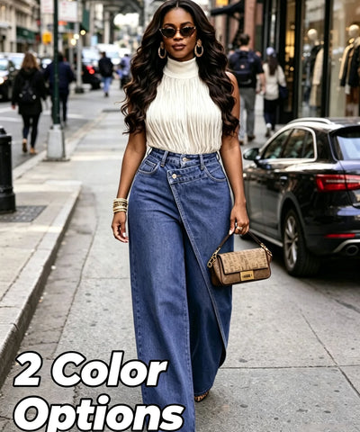 Wrap-Front Straight Jeans
