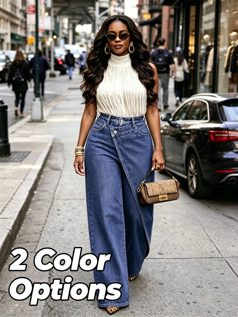 Wrap-Front Straight Jeans | MzStar Fashion | view 2
