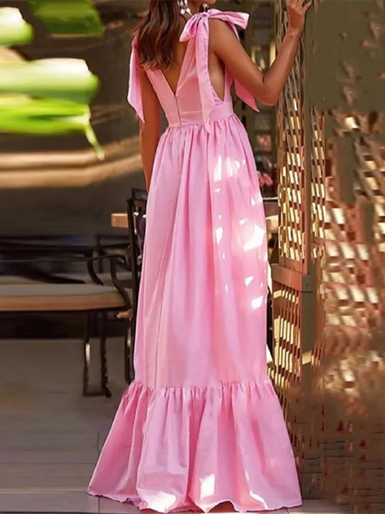 Bowknot Backless Maxi Dress | MzStar Fashion | view 4