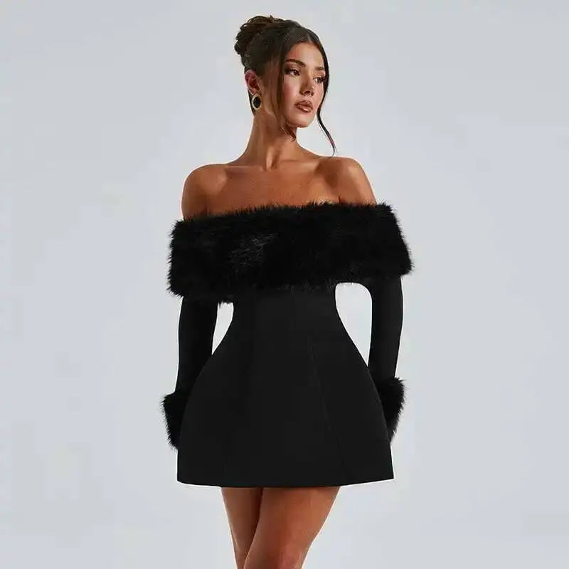 Off-Shoulder Long-Sleeve Mini Dress | MzStar Fashion | view 3