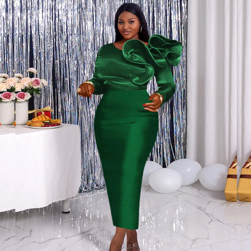 Plus-Size Ruffle Evening Gown | MzStar Fashion | view 6