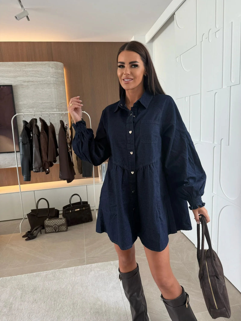Denim Splice A-Line Dress | MzStar Fashion | view 7
