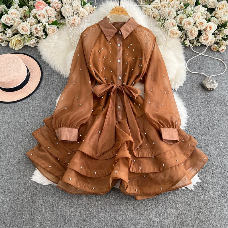 Rhinestone Ruffle Lace-Up Dress | MzStar Fashion | view 5