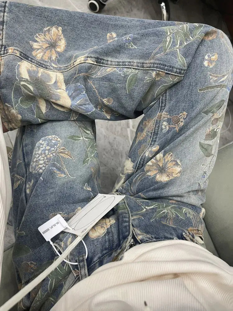 Floral Print Straight Jeans | MzStar Fashion | view 4