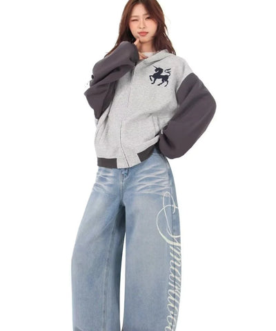 Retro Blue Wide-Leg Jeans