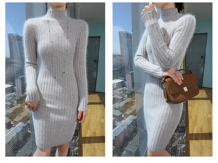 High-Neck Knit Sweater Dress | MzStar Fashion | view 6