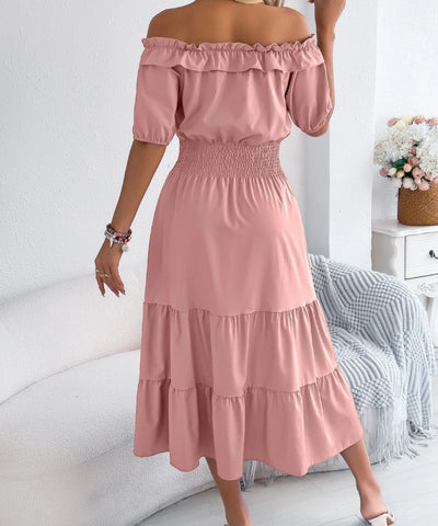 Ruffle Off-Shoulder Midi Dress