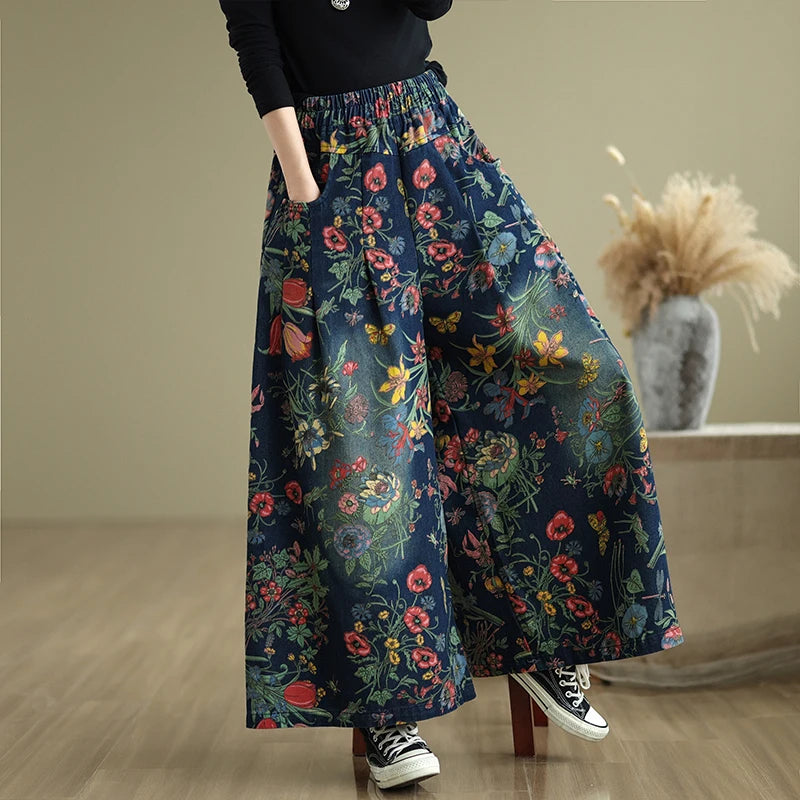 Boho Print Wide-Leg Jeans | MzStar Fashion | view 3