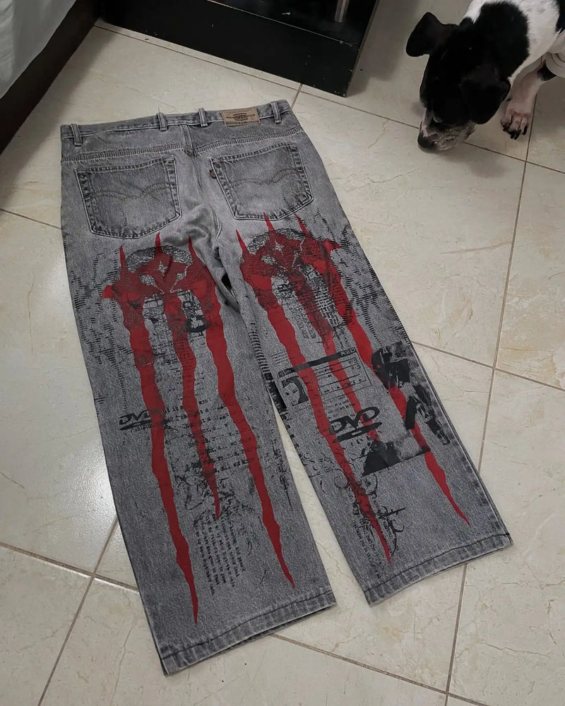 Graphic Gothic Baggy Jeans | MzStar Fashion | view 2