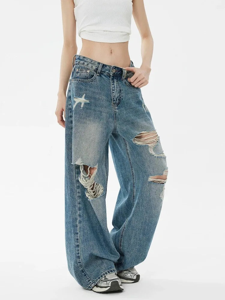 Classic Ripped Wide-Leg Jeans | MzStar Fashion | view 3
