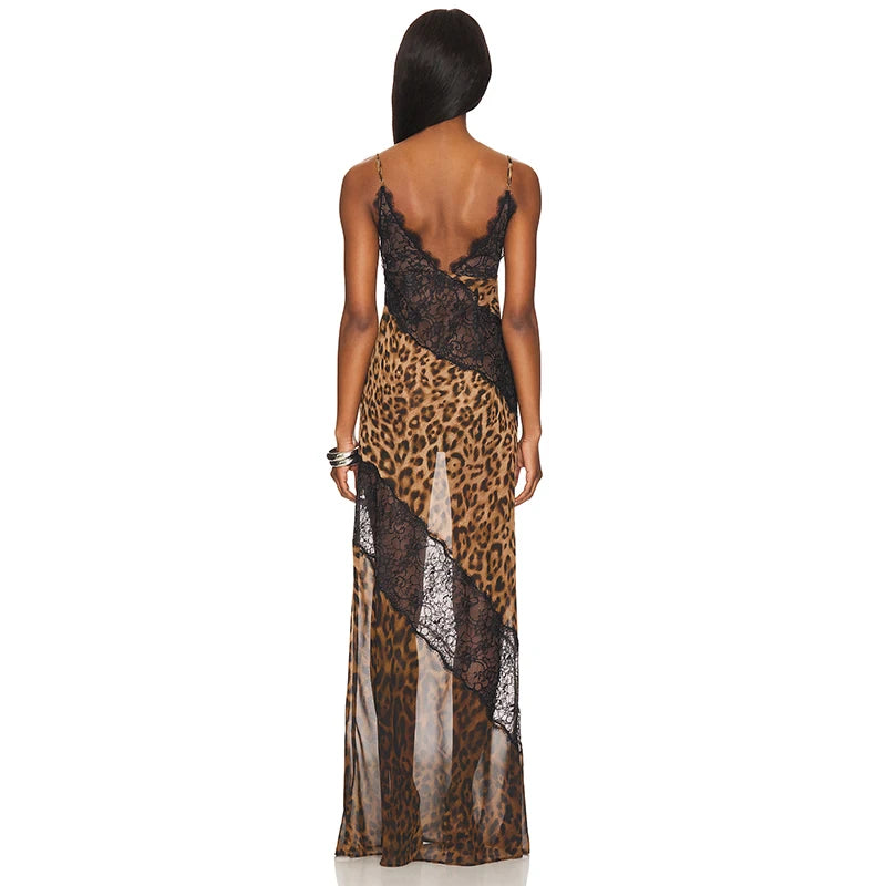Leopard Lace Fishtail Maxi Dress | MzStar Fashion | view 6