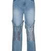 Striped Embroidery Straight Jeans | MzStar Fashion | view 4