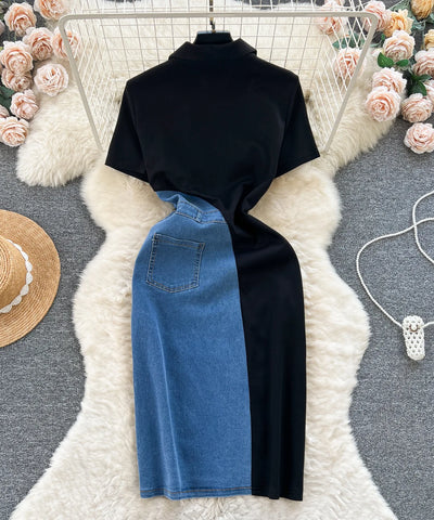 Y2K Denim A-Line Midi Dress