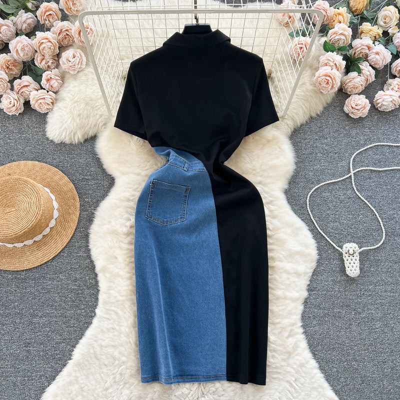 Y2K Denim A-Line Midi Dress | MzStar Fashion | view 2