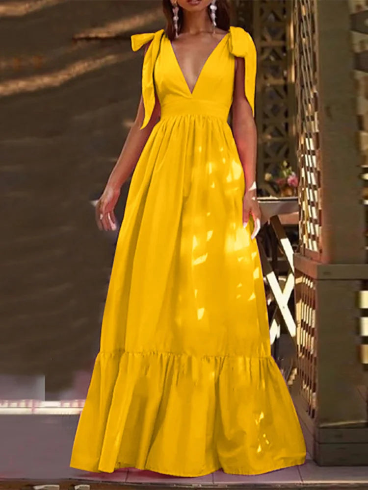 Bowknot Backless Maxi Dress | MzStar Fashion