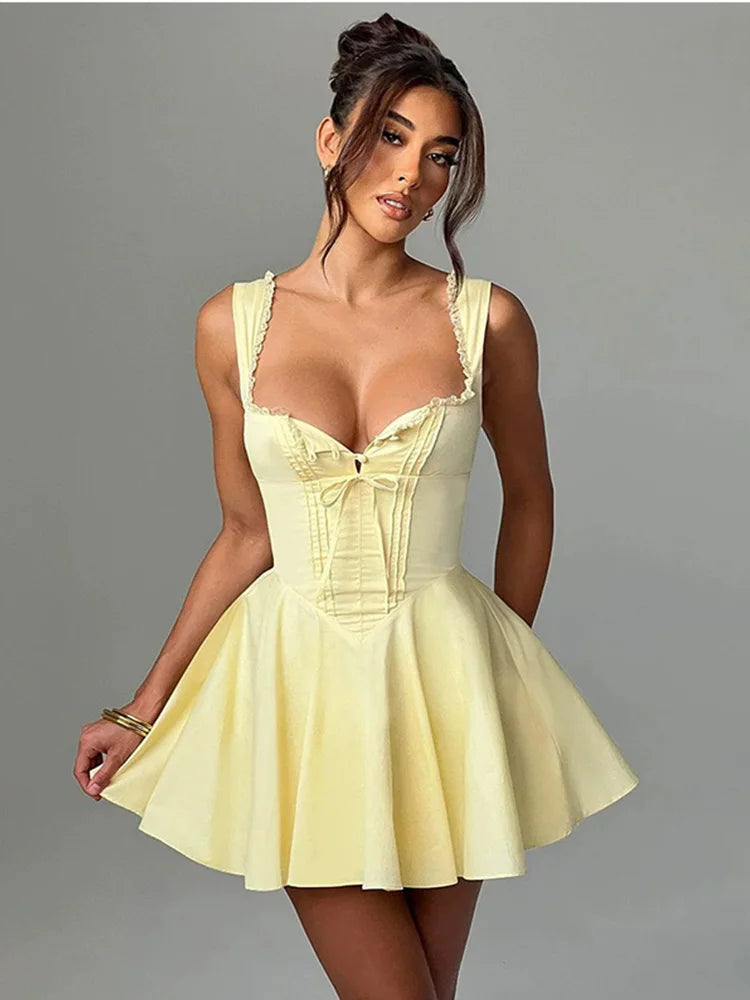 Yellow Lace-Up A-Line Dress | MzStar Fashion | view 4