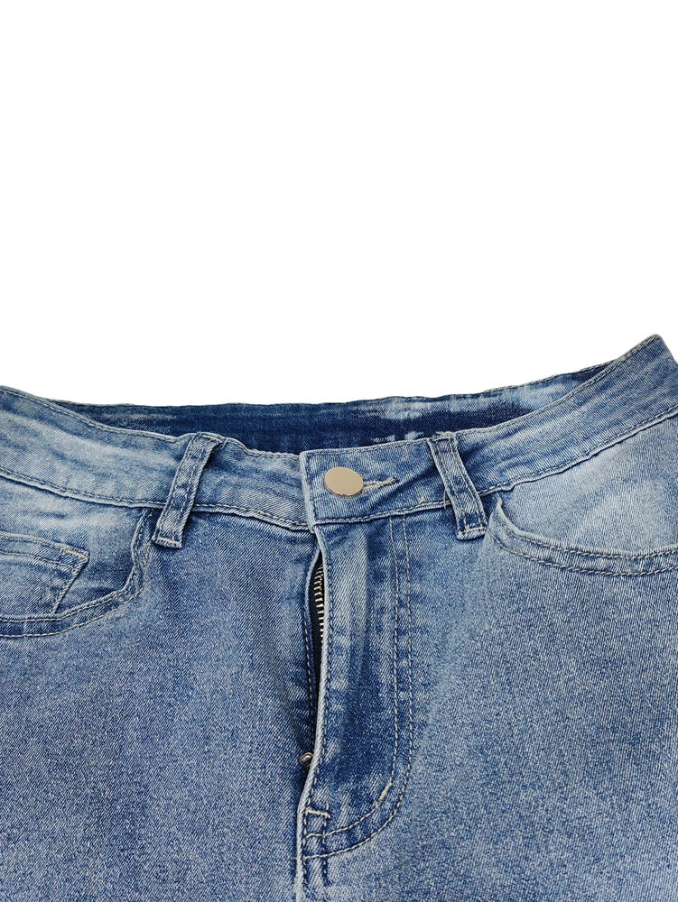 Striped Embroidery Straight Jeans | MzStar Fashion | view 8