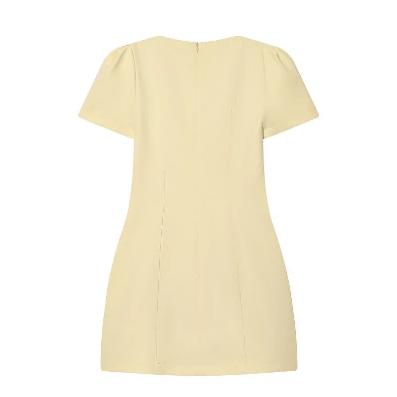 Yellow Pleated Party Mini Dress | MzStar Fashion | view 3