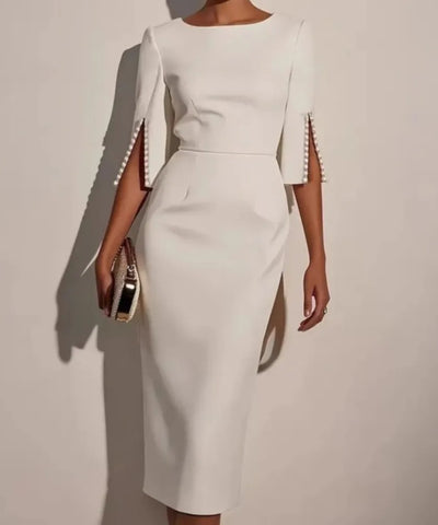 Beaded Half-Sleeve Midi Dress