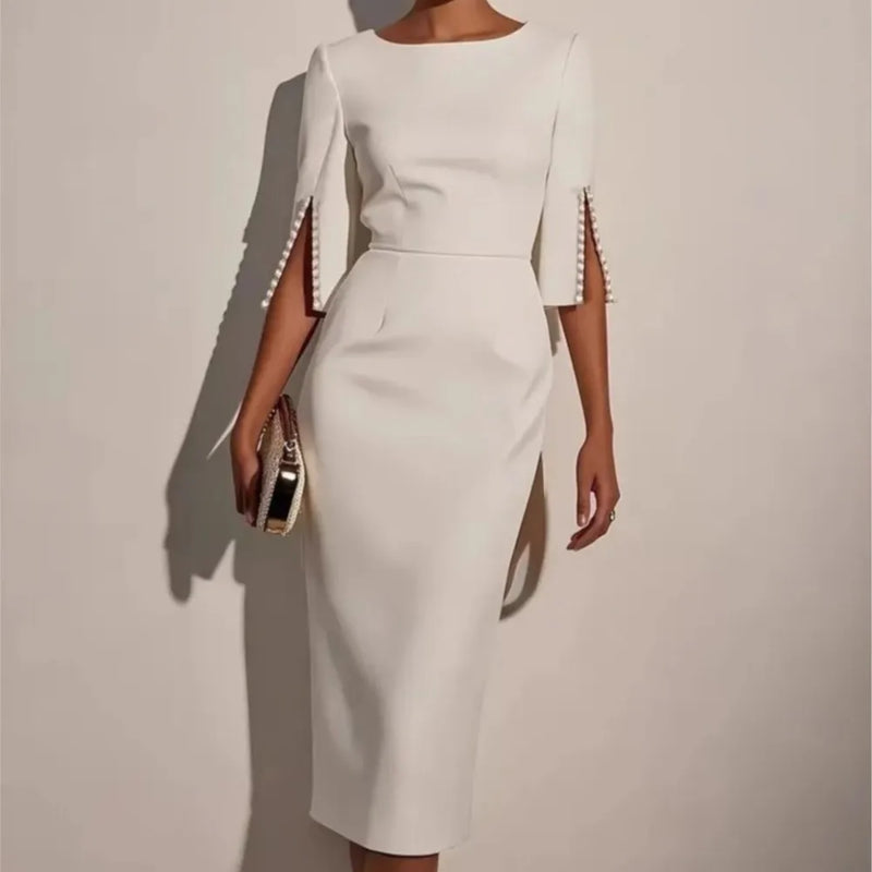 Beaded Half-Sleeve Midi Dress | MzStar Fashion | view 2