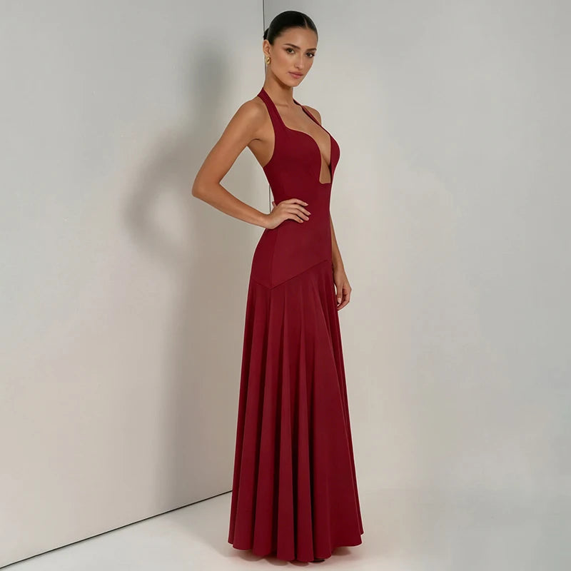 Blush Pink Keyhole Halter Maxi Dress