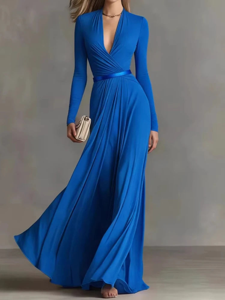 Deep-V Patchwork Maxi Dress | MzStar Fashion | view 4