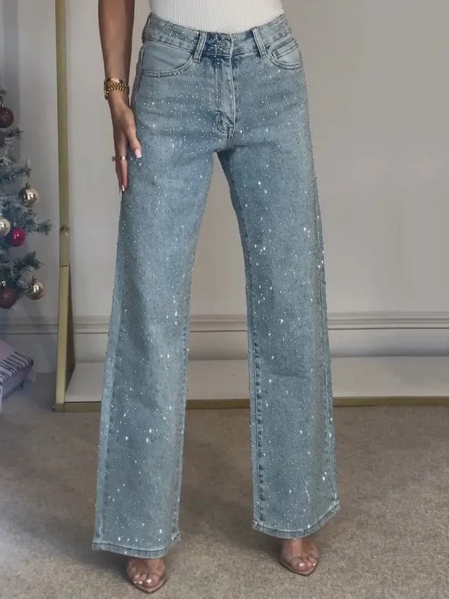 Rhinestone Washed Mom Jeans | MzStar Fashion | view 4