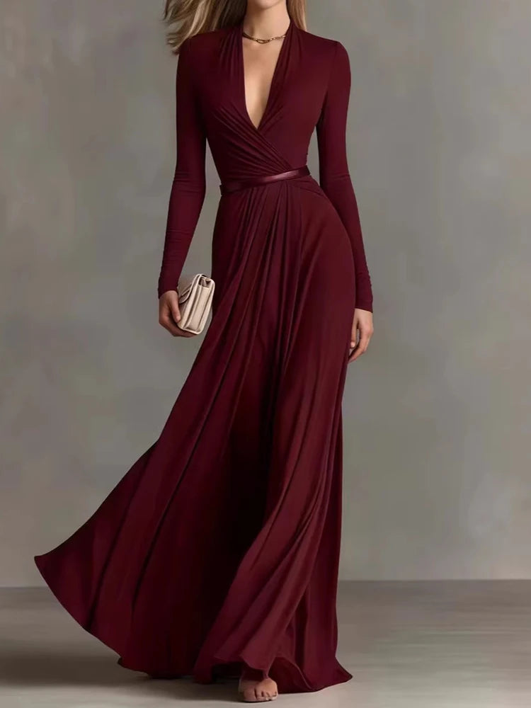 Deep-V Patchwork Maxi Dress | MzStar Fashion | view 3