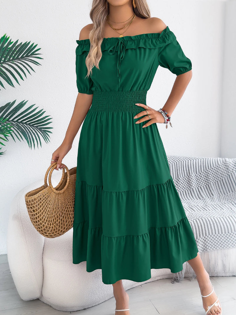 Ruffle Off-Shoulder Midi Dress | MzStar Fashion | view 3
