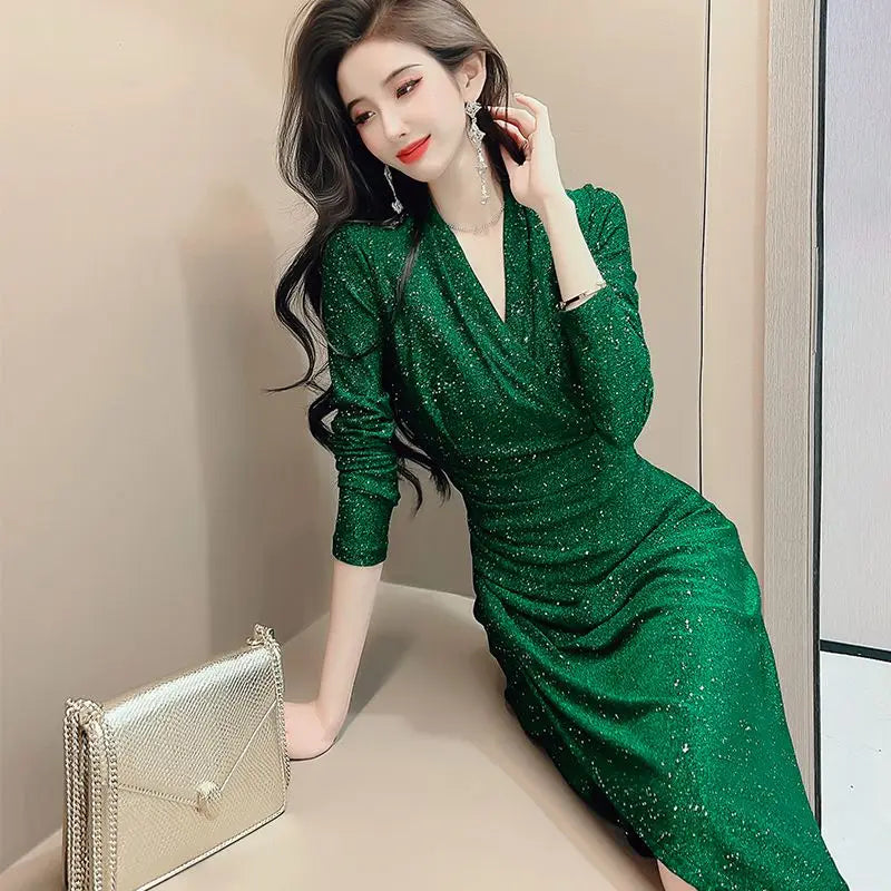 Slim V-Neck Midi Dress | MzStar Fashion | view 2