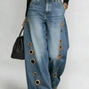 Gold Eyelet Wide-Leg Jeans | MzStar Fashion