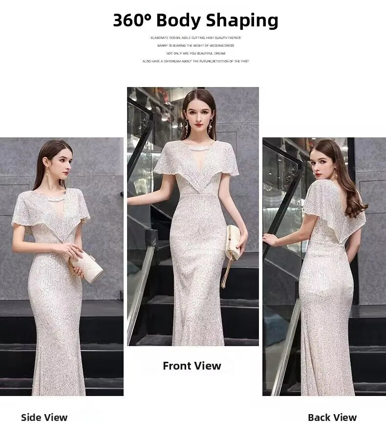 Champagne Fishtail Evening Gown | MzStar Fashion | view 5