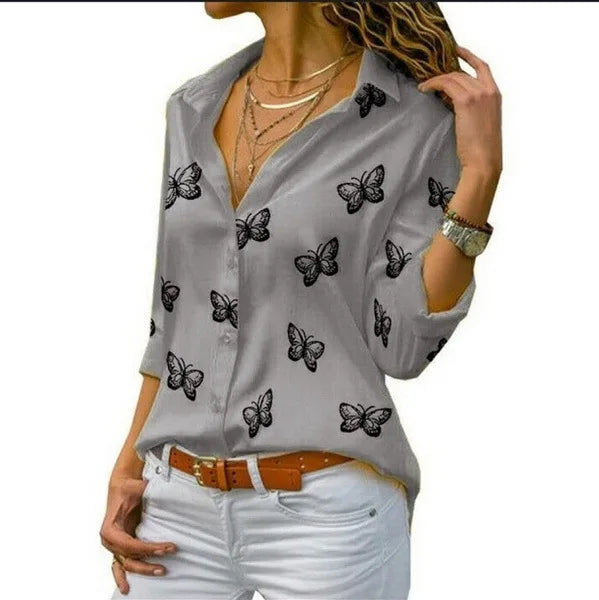 Butterfly V-Neck Button Blouse | MzStar Fashion | view 6