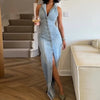 Denim Button-Front Maxi Dress | MzStar Fashion | view 3