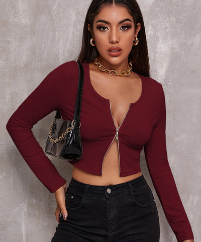 Double-Zip Ribbed Crop Top | MzStar Fashion