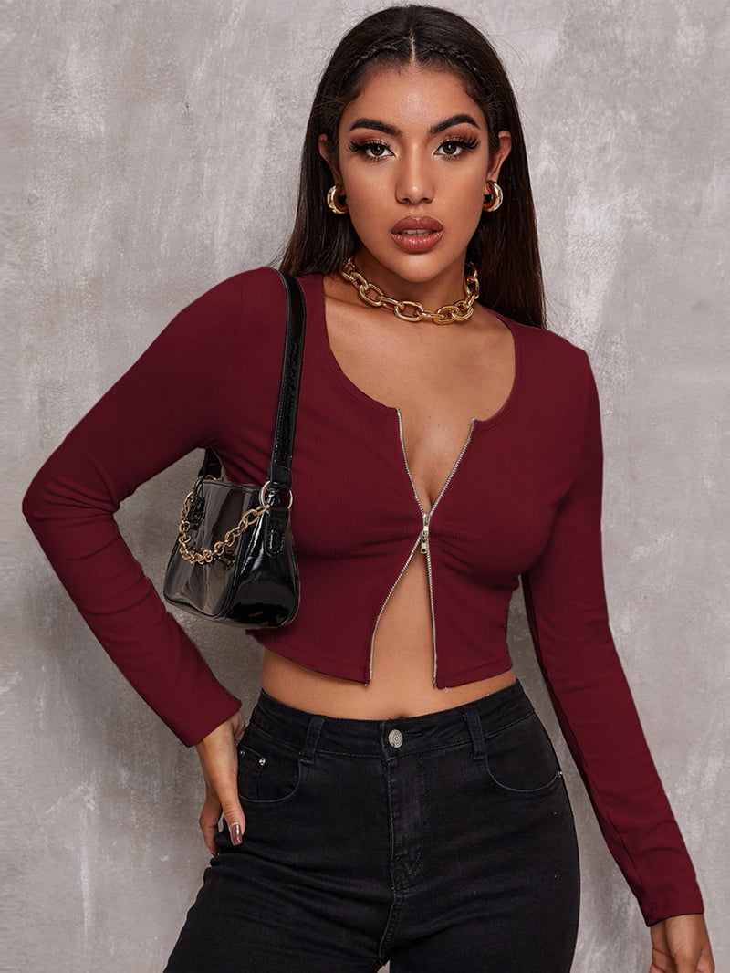 Double-Zip Ribbed Crop Top | MzStar Fashion