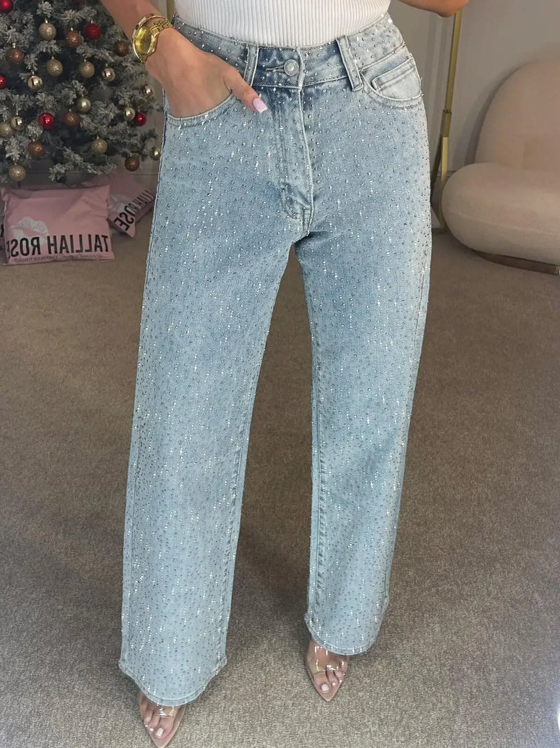 Rhinestone Washed Mom Jeans | MzStar Fashion | view 8