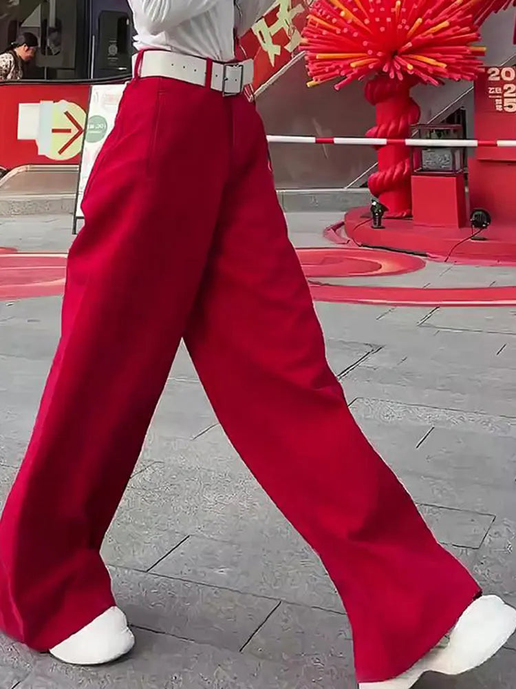 Retro Red Wide-Leg Jeans | MzStar Fashion | view 2
