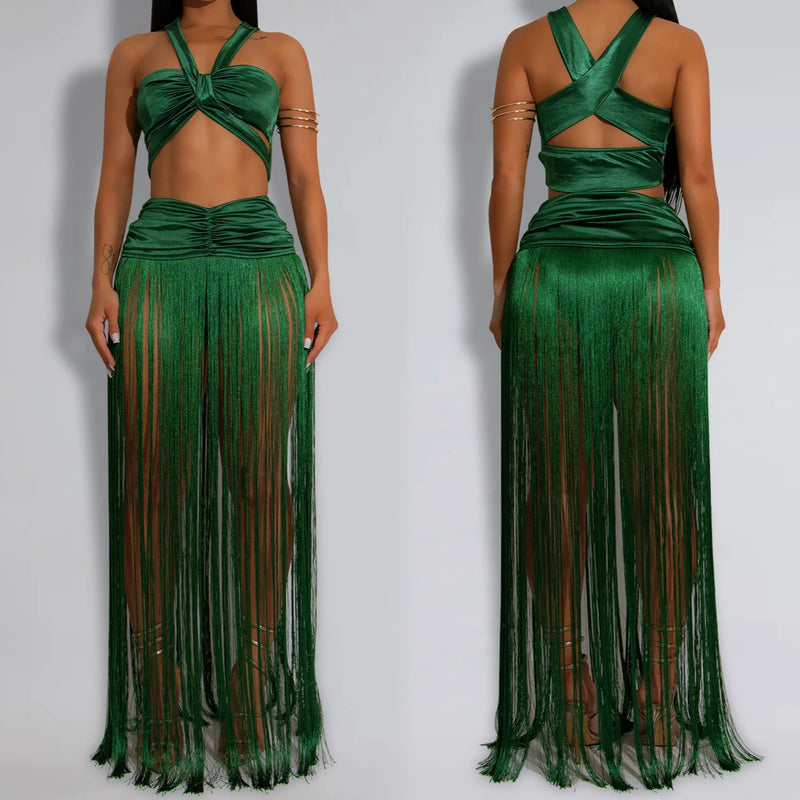 Tassel Knit Two-Piece Maxi Dress Set | MzStar Fashion | view 4