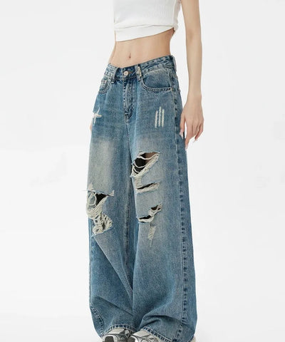Classic Ripped Wide-Leg Jeans