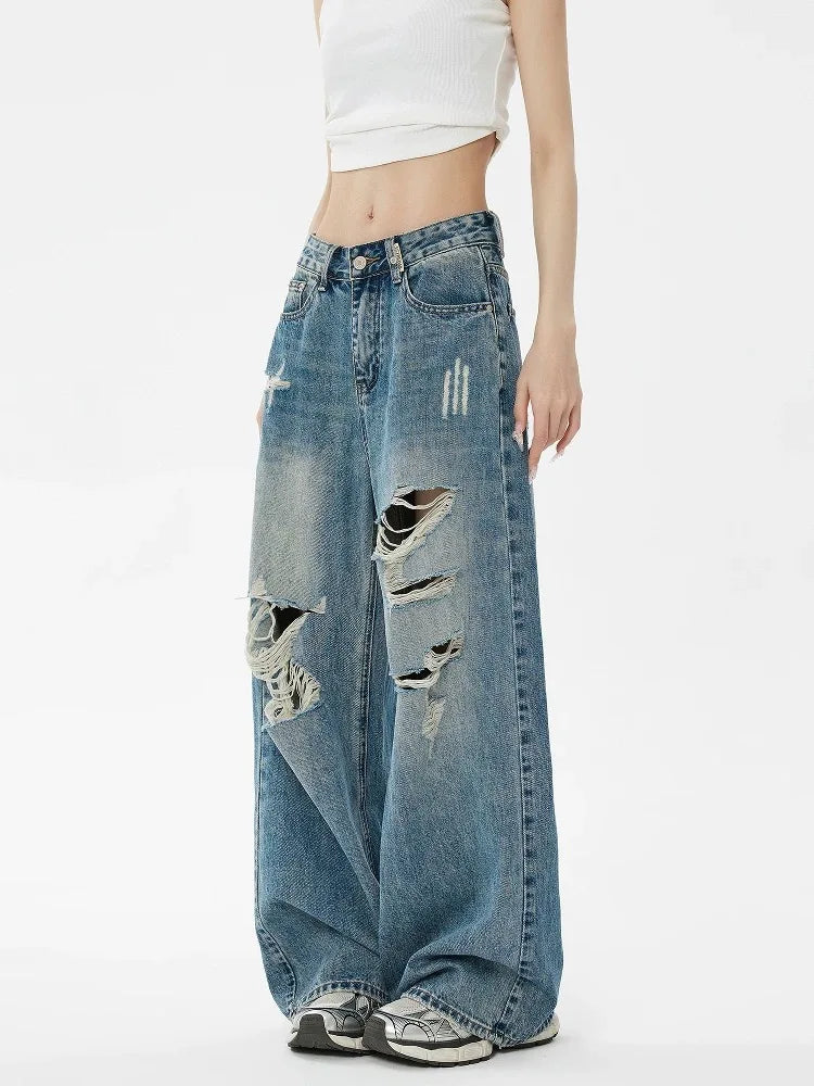 Classic Ripped Wide-Leg Jeans | MzStar Fashion | view 2