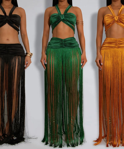 Tassel Knit Two-Piece Maxi Dress Set | MzStar Fashion