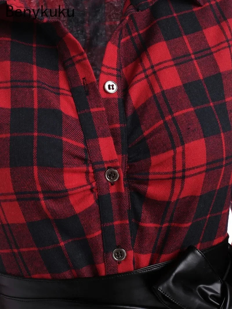 Red Plaid Belted Handkerchief Dress | MzStar Fashion | view 4