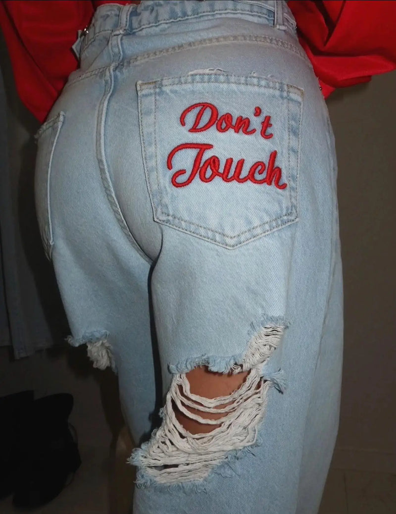 Letter Embroidered Baggy Jeans | MzStar Fashion | view 5
