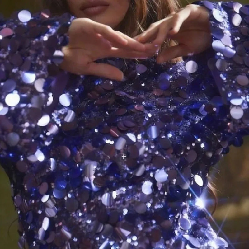 Velvet Sequin Long-Sleeve Dress | MzStar Fashion | view 4