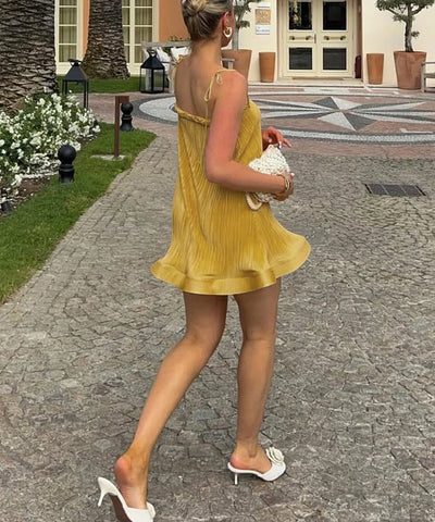 Silky Pleated Strapless Mini Dress
